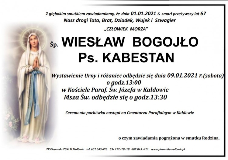 Zmarł Wiesław Bogojło. Żył 67 lat.