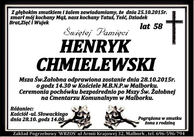 Zmarł Henryk Chmielewski. Żył 58 lat.