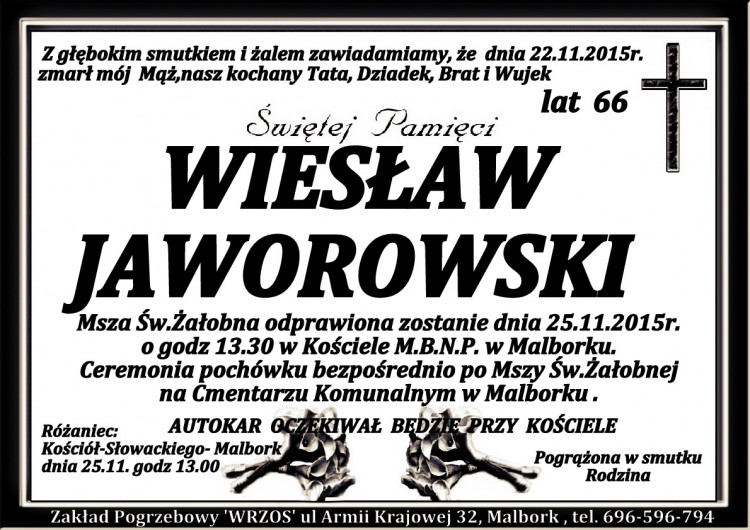 Zmarł Wiesław Jaworowski. Żył 66 lat.